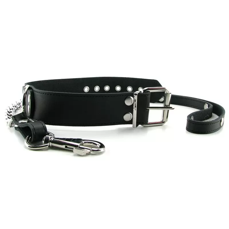 Ошейник кожаный на металлическом поводке Heavy Duty Leash & Collar