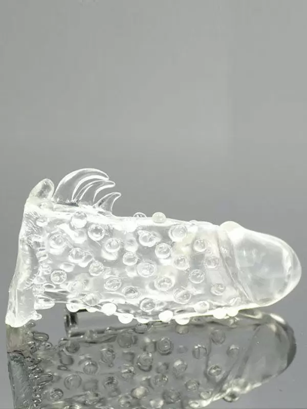 Насадка-удлинитель с закрытой головкой Brave Man с пупырышками и усиками – прозрачный