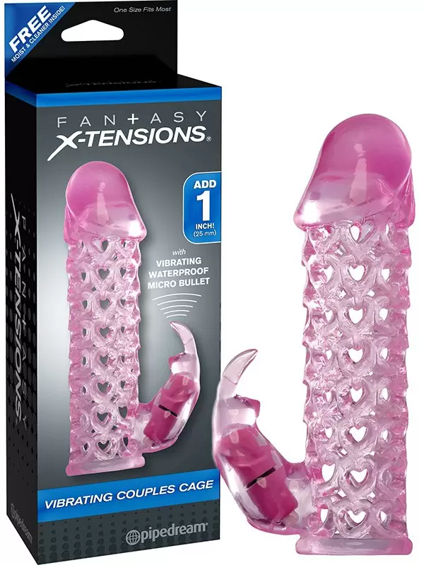 Удлиняющая насадка со стимулятором клитора Vibrating Couples Cage – розовая	