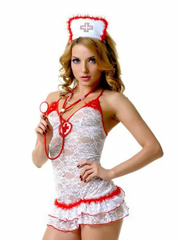 Эротический кружевной костюм Медсестры Le Frivole – белый, M/L