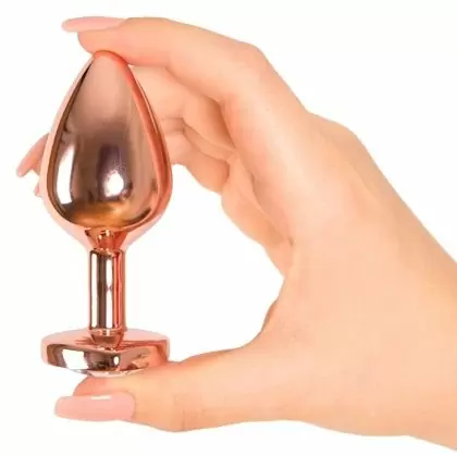 Алюминиевая анальная пробка Kanikule Pink Heart с розовым кристаллом в форме сердца, 7 см х 3,4 см, розовое золото, Medium