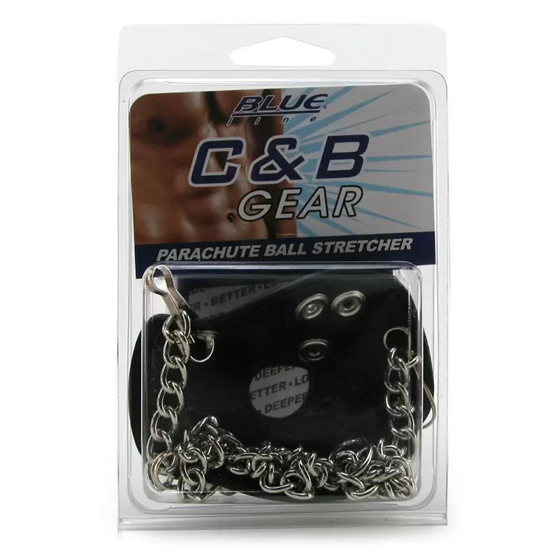 Кожаная утяжка для мошонки Parachute Ball Stretcher с цепочками – черный