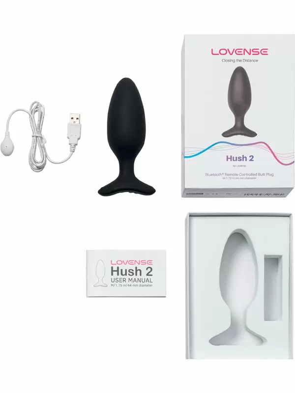 Инновационная анальная вибропробка, LOVENSE Hush 2, 15 см, управление через приложение, 7 режимов, размер M, черный