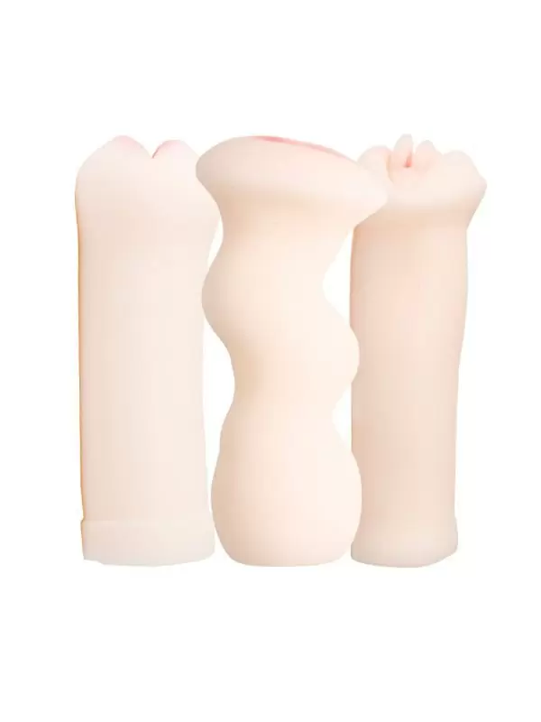 Набор с вибрацией Passion Lady из 3-х мастурбаторов: ротик, вагина и анус – телесный