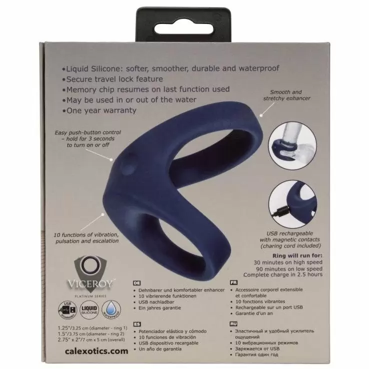 Перезаряжаемое эрекционное виброкольцо Viceroy Rechargeable Max Dual Ring