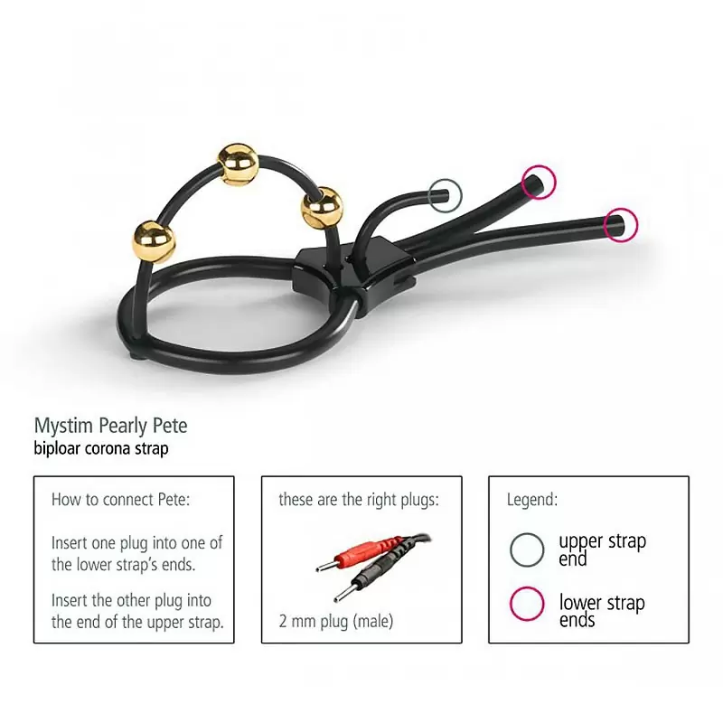 Электросбруя для головки пениса Pearly Pete с тремя шариками-электродами – черный