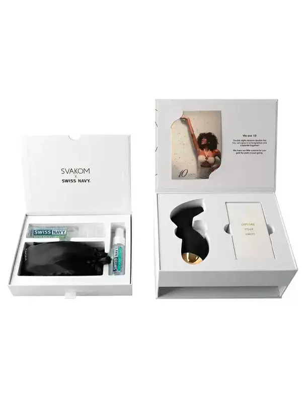 Подарочный набор Svakom Pulse Box: стимулятор Pulse Pure, лубрикант и клинер Swiss Navy, маска на глаза и лента для связывания