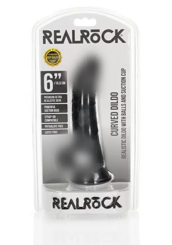 Реалистичный фалоимитатор Curved Realistic Dildo Balls Suction Cup, 15,5 см, ПВХ, черный