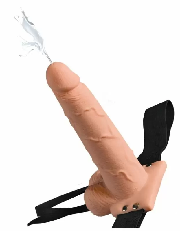 Реалистичный страпон с функцией эякуляции Fetish Fantasy 7.5 Hollow Squirting Strap-On with Balls Flesh: 19 см