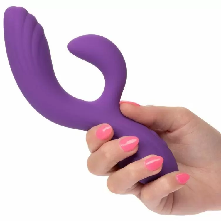 Рельефный вибратор-кролик STELLA LIQUID SLCNE DUAL CURVY, 19 см, силикон, фиолетовый