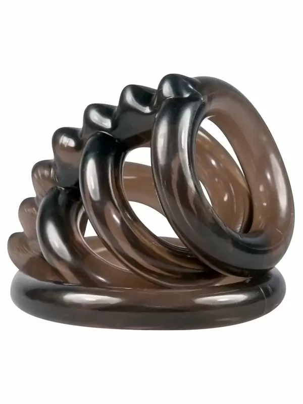 Эластичная насадка на пенис Orion Penis-Hodenring 4er, 4 кольца с подхватом мошонки и гребнем сверху, 6,5 см, черный