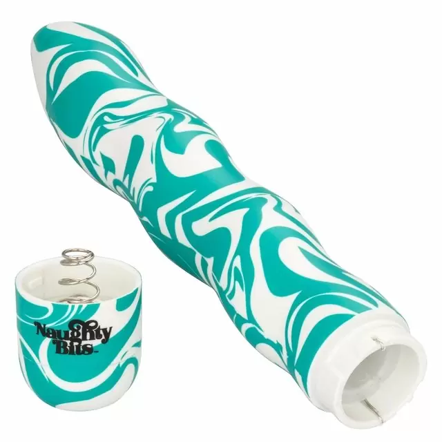 Рельефный вибратор NAUGHTY BITS SQUIGGLE DICK, 15,2 см, 10 режимов, зеленый с белым