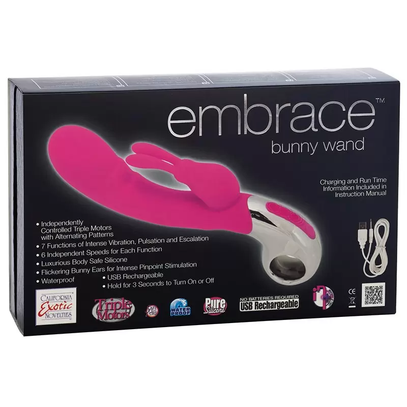 Перезаряжаемый вибромассажер Хай-Тек Embrace Bunny Wand – розовый