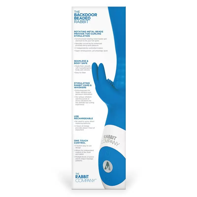 Перезарежаемый анальный стимулятор кролик The Backdoor Beaded Rabbit с шариками и ротацией - синий