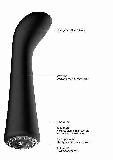 Гибкий вибратор Glimmer, 20,5 см, 10 режимов, силикон, черный