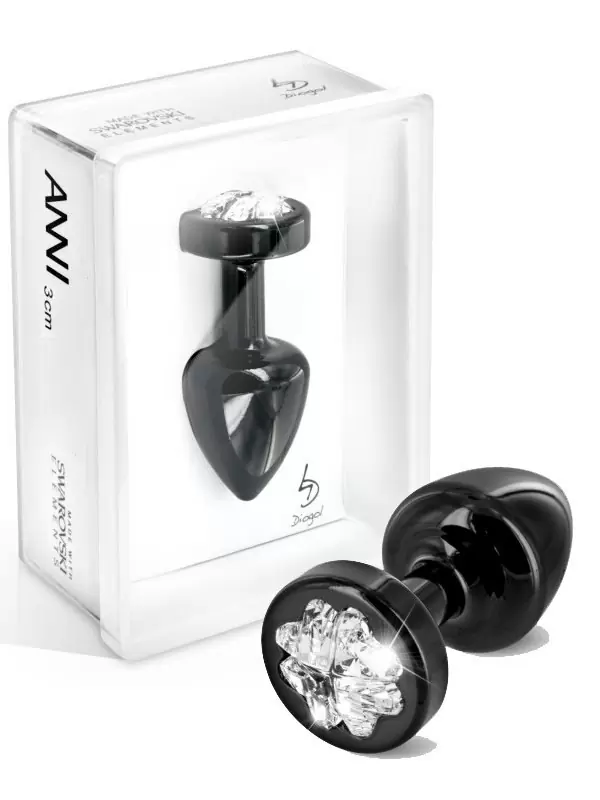 Металлическая анальная пробка Anni Clover T2 с кристаллом в виде клевера – черный