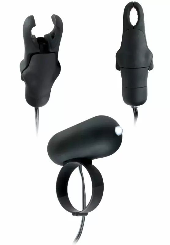 Вибро зажимы на соски с кольцом для пениса Fantasy