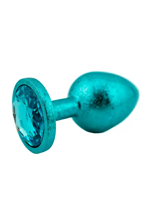 Голубая  алюминиевая анальная пробка с кристаллом Large