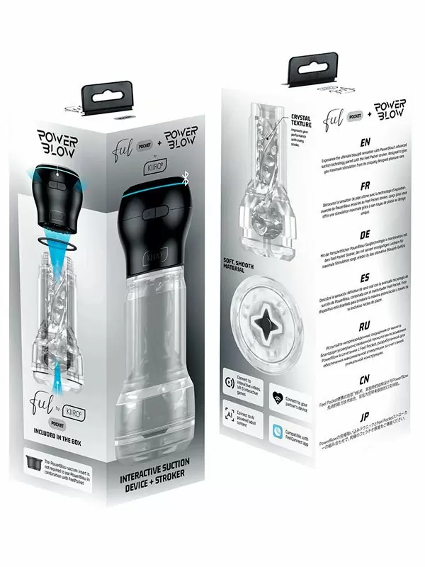 Набор Kiiroo: мастурбатор Feel Pocket Stroker Crystal + интерактивная насадка PowerBlow, с эффектом всасывания | Он и Она 18+