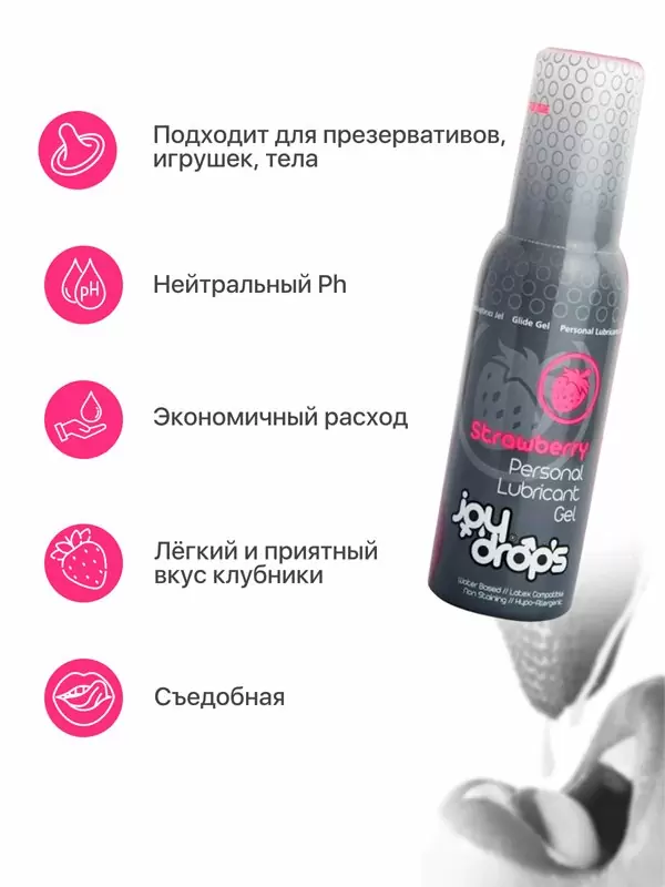 Увлажняющая смазка Joydrops Strawberry, на водной основе, длительное скольжение, клубника, 100 мл