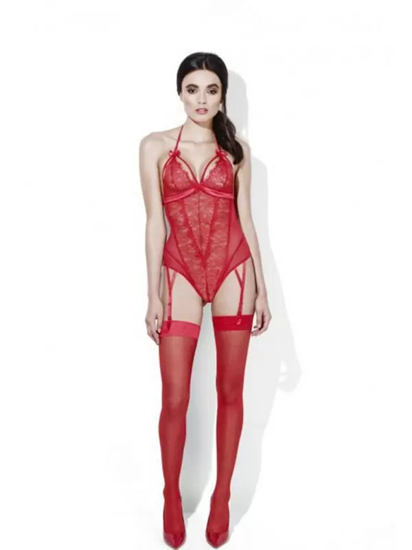 Красное боди с подвязками для чулок Незабываемая Скарлет (Fever) – S