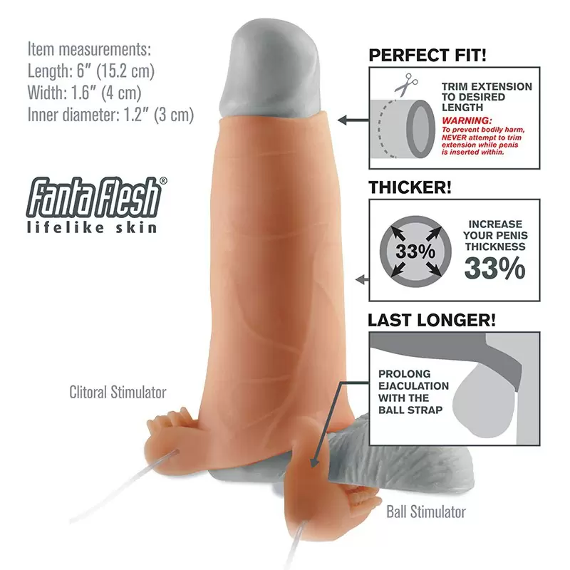 Насадка увеличитель Real Feel Twin Teazer с кольцом на мошонку и вибрацией – телесная	