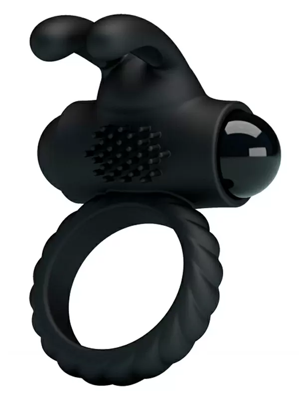Эрекционное виброкольцо EUDORA с клиторальной щеточкой и ушками, 5,5 см, черный