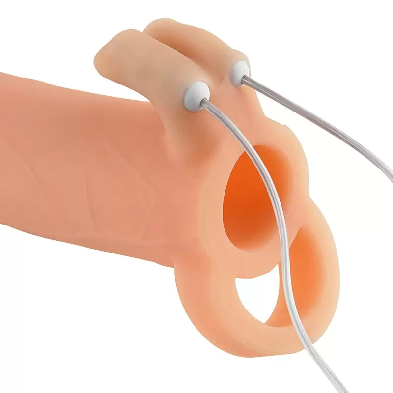 Насадка увеличитель Duo Clit Climax-Her с кольцом на мошонку, стимулятором клитора и вибрацией – телесная