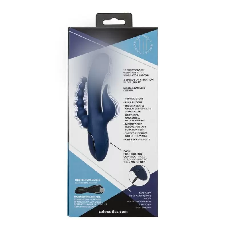 Тройной вибратор III Triple Orgasm, 20,5 см, 20 режимов, синий