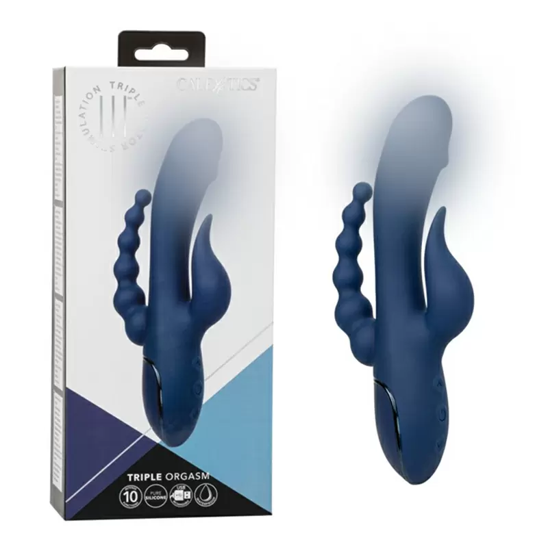 Тройной вибратор III Triple Orgasm, 20,5 см, 20 режимов, синий
