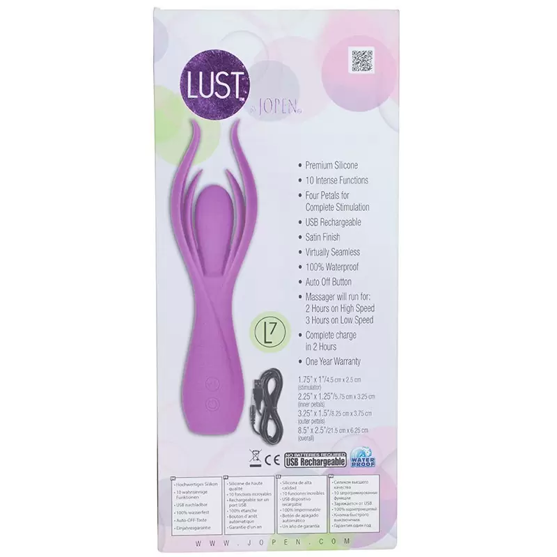 Вибромассажер с двойными лепестками Lust by Jopen L7 перезаряжаемый – фиолетовый