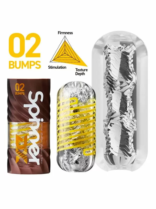 Нереалистичный мастурбатор Tenga Spinner DX 02 BUMPS, 13 см, ТПЭ, желтый