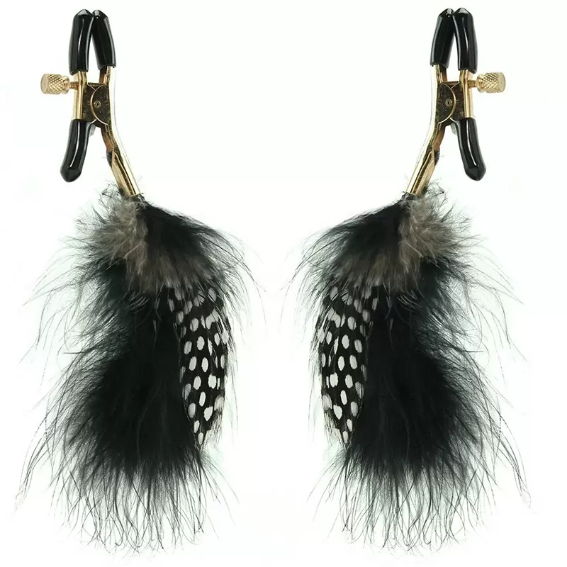 Зажимы для сосков Nipple Clamps с перьями – черные с золотом	