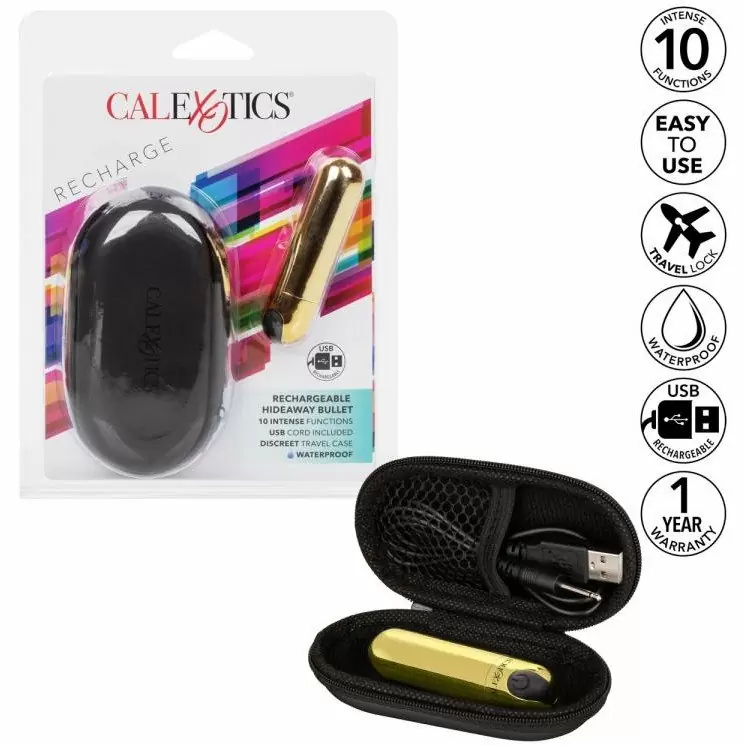 Компактная вибропуля RECHRG HIDEAWAY BULLET - GOLD, в чехле для хранения, 7,5 см, золотой