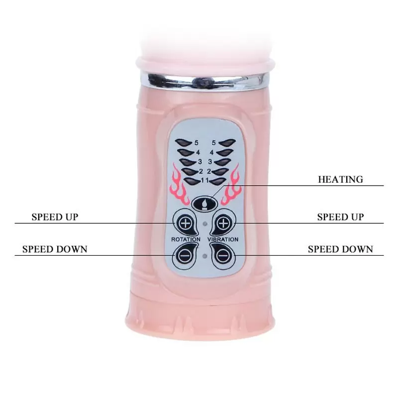 Вибромассажер-ротатор с подогревом и стимуляцией клитора Naughty Bunny – телесный