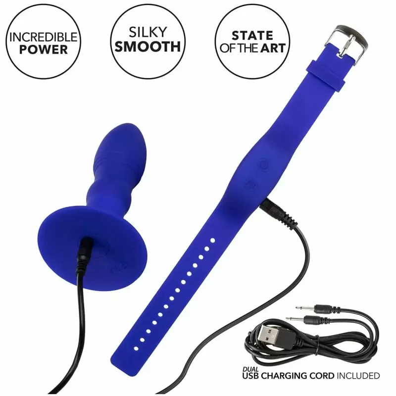 Компактная анальная вибропробка Eclipse, с ротацией, 14 см, силикон, синий 