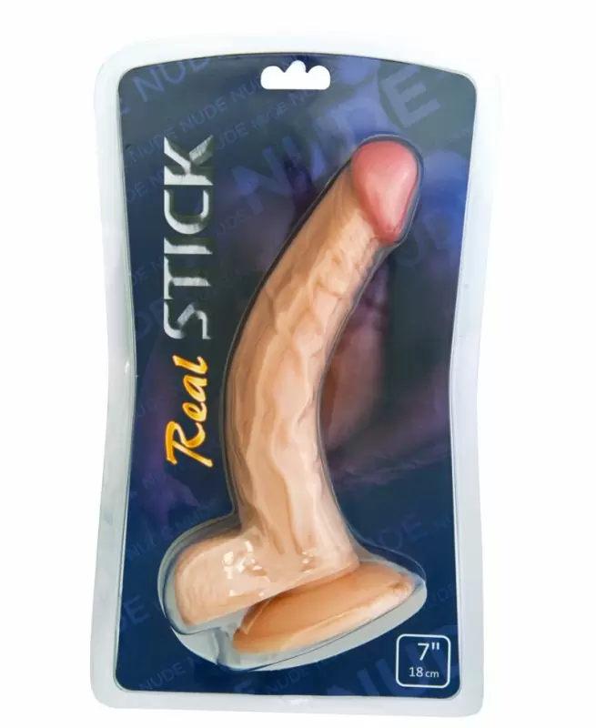 Реалистичный фаллоимитатор с мошонкой TOYFA  RealStick Nude 7” на присоске – телесный