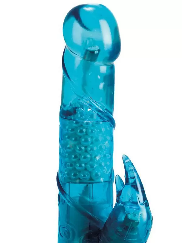 Вибромассажер Power Gem с клиторальным стимулятором с 3-я язычками – голубой