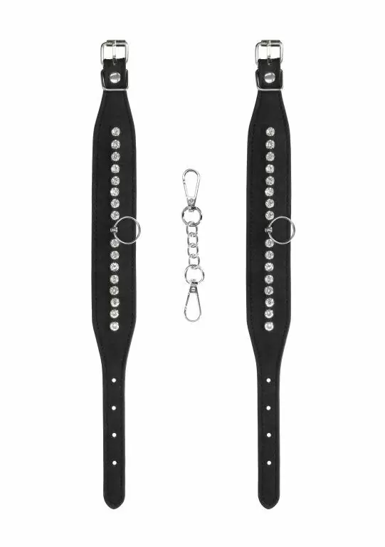 Сексуальные оковы на ноги из экокожи Diamond Studded Ankle Cuffs, 34 см, черный