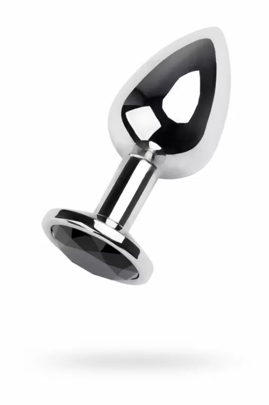 Тяжелая металлическая анальная пробка TOYFA с кристаллом цвета турмалина - серебристый с черным