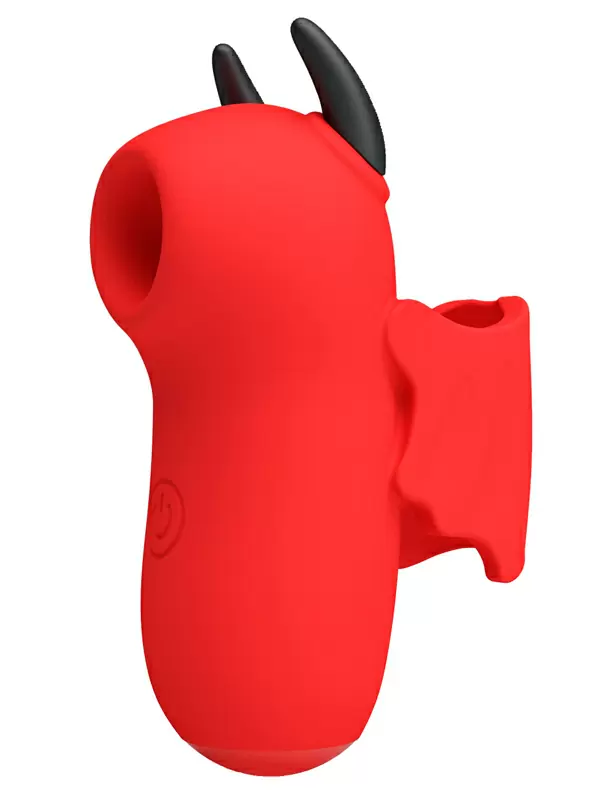 Вакуумный мини-стимулятор клитора Pretty Love Magic Devil, 7см, на палец, с электростимуляцией, красный