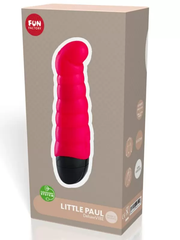 Ребристый вибратор Fun Factory Little Paul, с изогнутой головкой, 14 см, красный