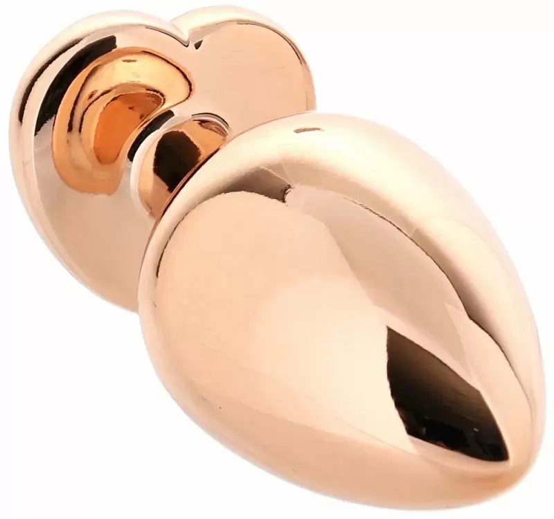 Алюминиевая анальная пробка Kanikule Pink Heart с розовым кристаллом в форме сердца, 7 см х 3,4 см, розовое золото, Medium