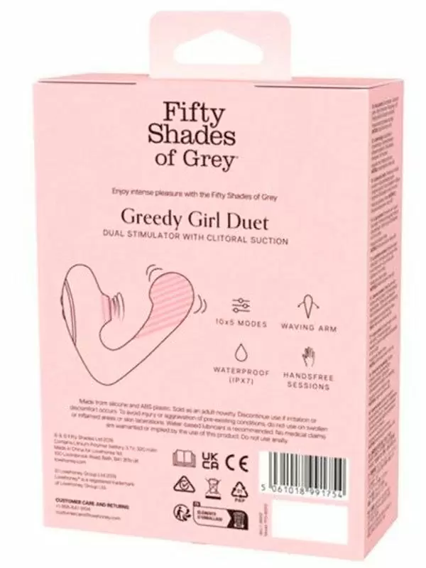 Компактный вибратор-кролик Fifty Shades of Grey Greedy Girl Duet, технология Pleasure Air, 12,5 см, черный