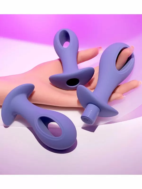 Набор анальных пробок Hole Punch Plug Set, с вибропулей, 3 размера, 10,3-11,6 см, силикон, синий