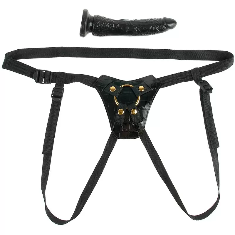 Страпон Fetish Fantasy Gold с трусиками, черный с золотом