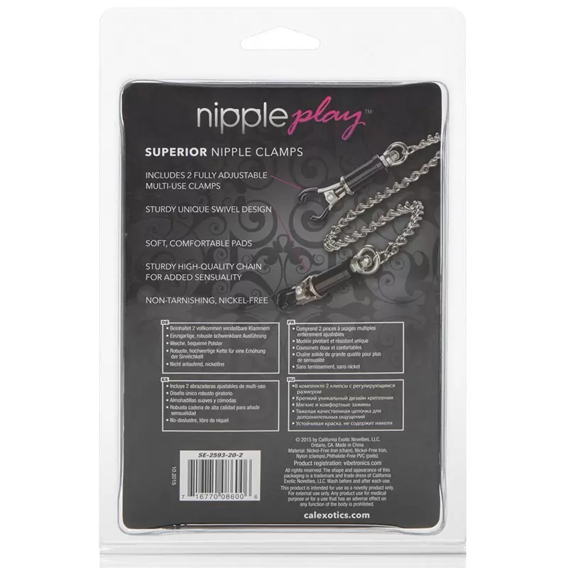 Зажимы на соски Superior Nipple Clamps с цепочкой, 6,3 см, серебристые
