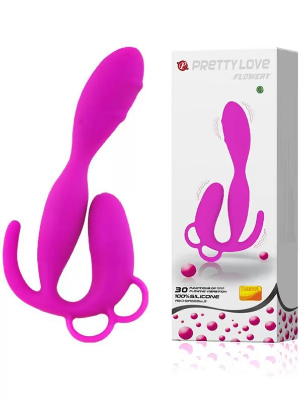 Анально-вагинальный вибромассажер Flowery с клиторальной стимуляцией – розовый 