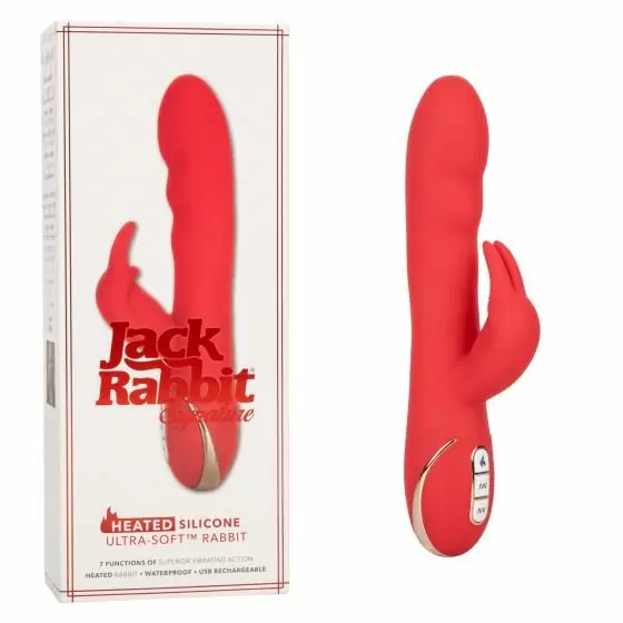 Рельефный вибратор-кролик Heated Silicone Ultra-Soft Rabb, с функцией нагрева, 21.5 см, 7 скоростей, силикон, красный
