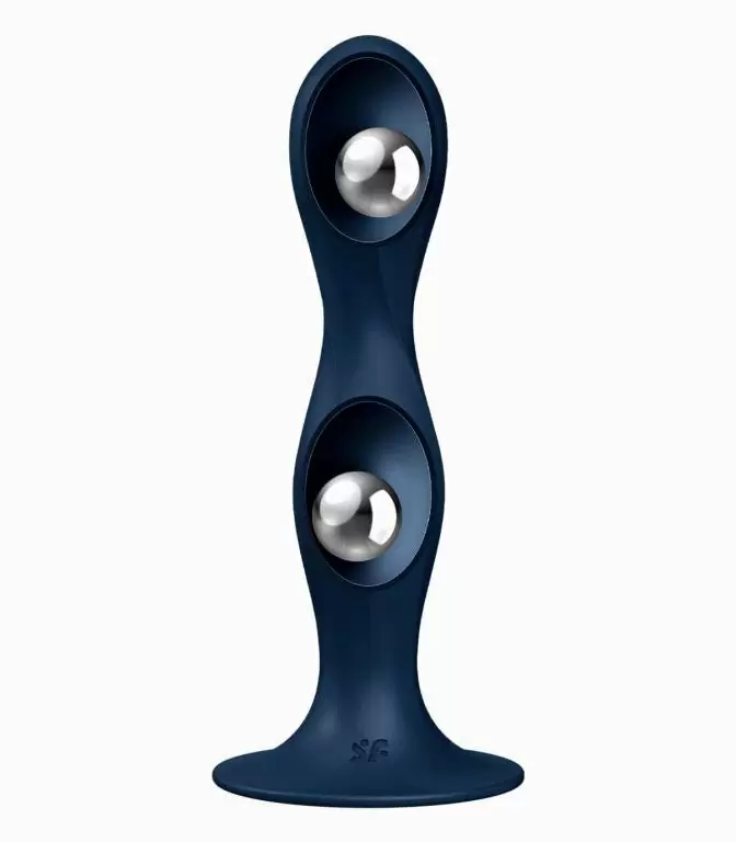 Фактурный фаллоимитатор Satisfyer Double Ball-R, два металлических шариками в стволе, 18 см, синий